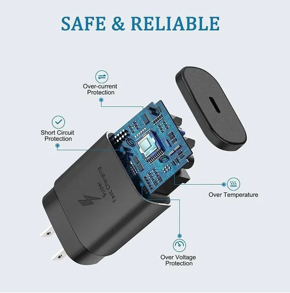 25W Type USB C Super Fast Wall Charger 6FT Cable For Galaxy S20 S21 S22